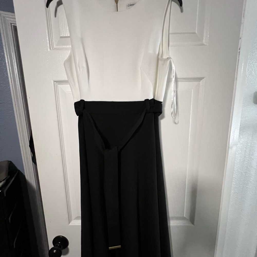 Calvin Klein Black and White Midi Dress